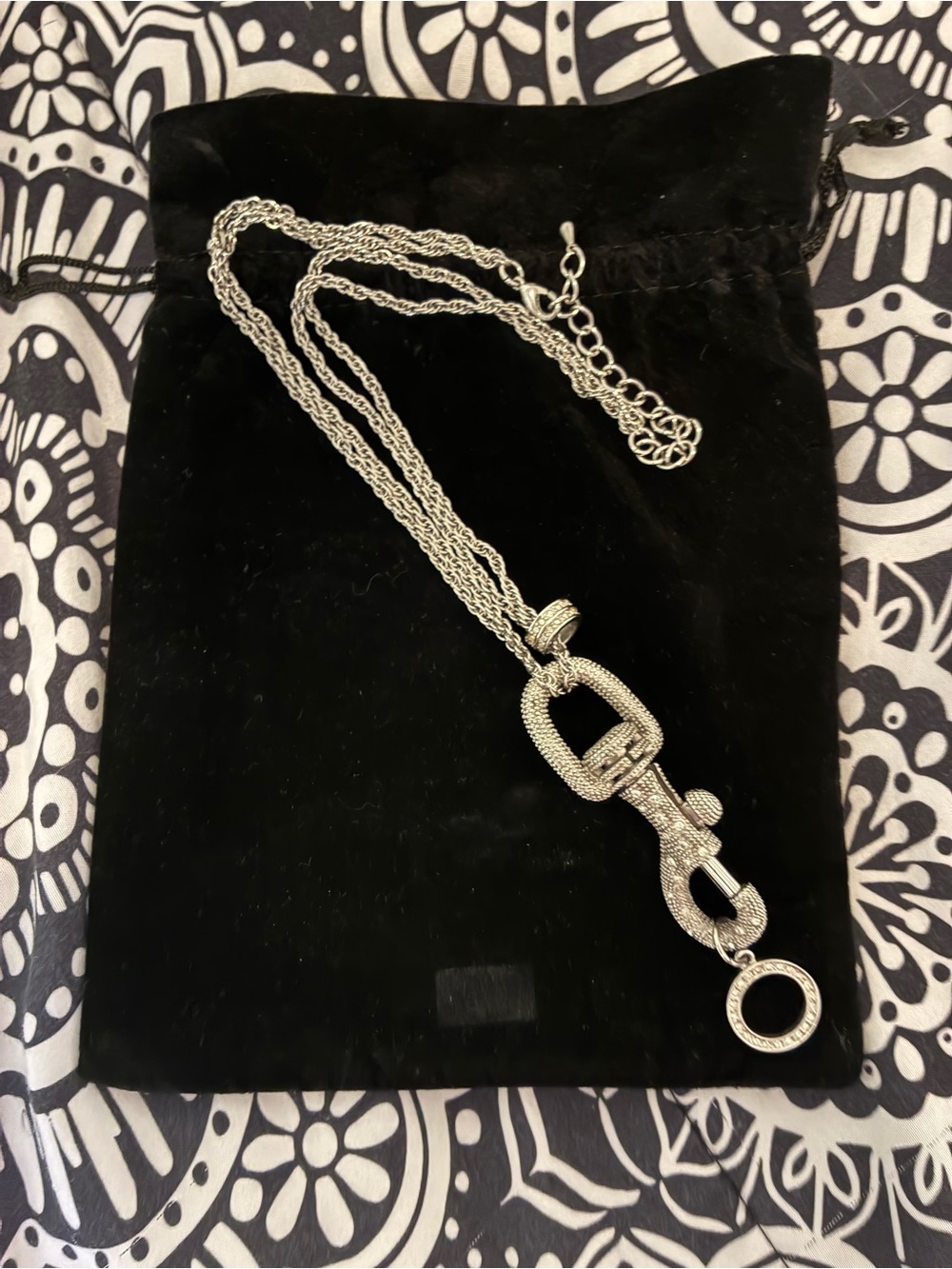 Silver tone Multi-Chain Statement Necklace with crystal trigger snap Pendant